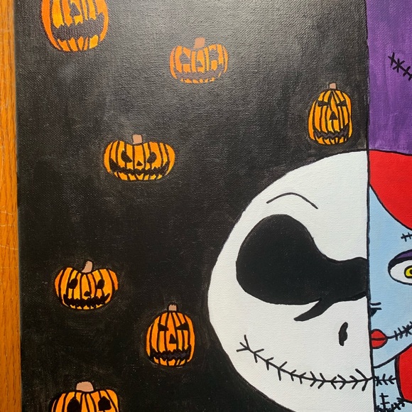 Hand painted “Nightmare Before Christmas” Jack and Sally 16x20 acrylic painting - Picture 1 of 3